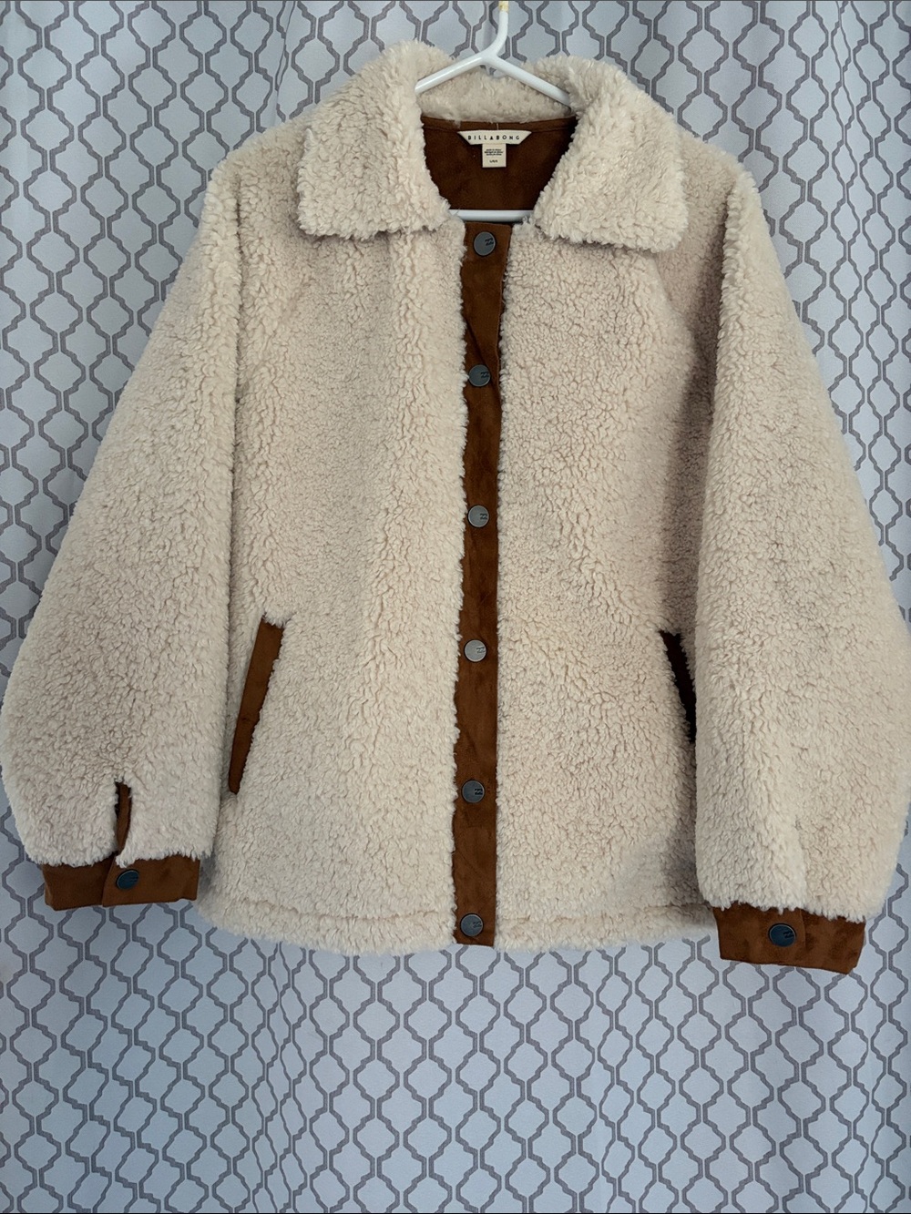 Billabong Cream Sherpa Jacket with Brown Trim